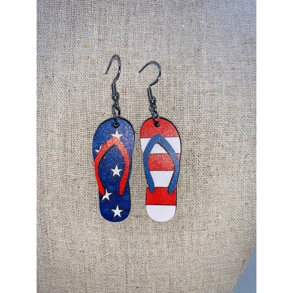 Retro Stars and Stripes Flip-Flop earrings - Picture 1 of 5